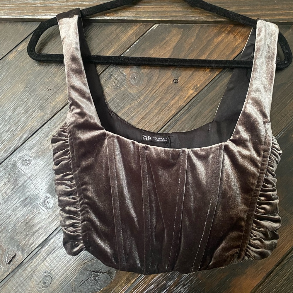 NWT!!! Grey velvet corset top with side zipper. Brand new!!! Size S